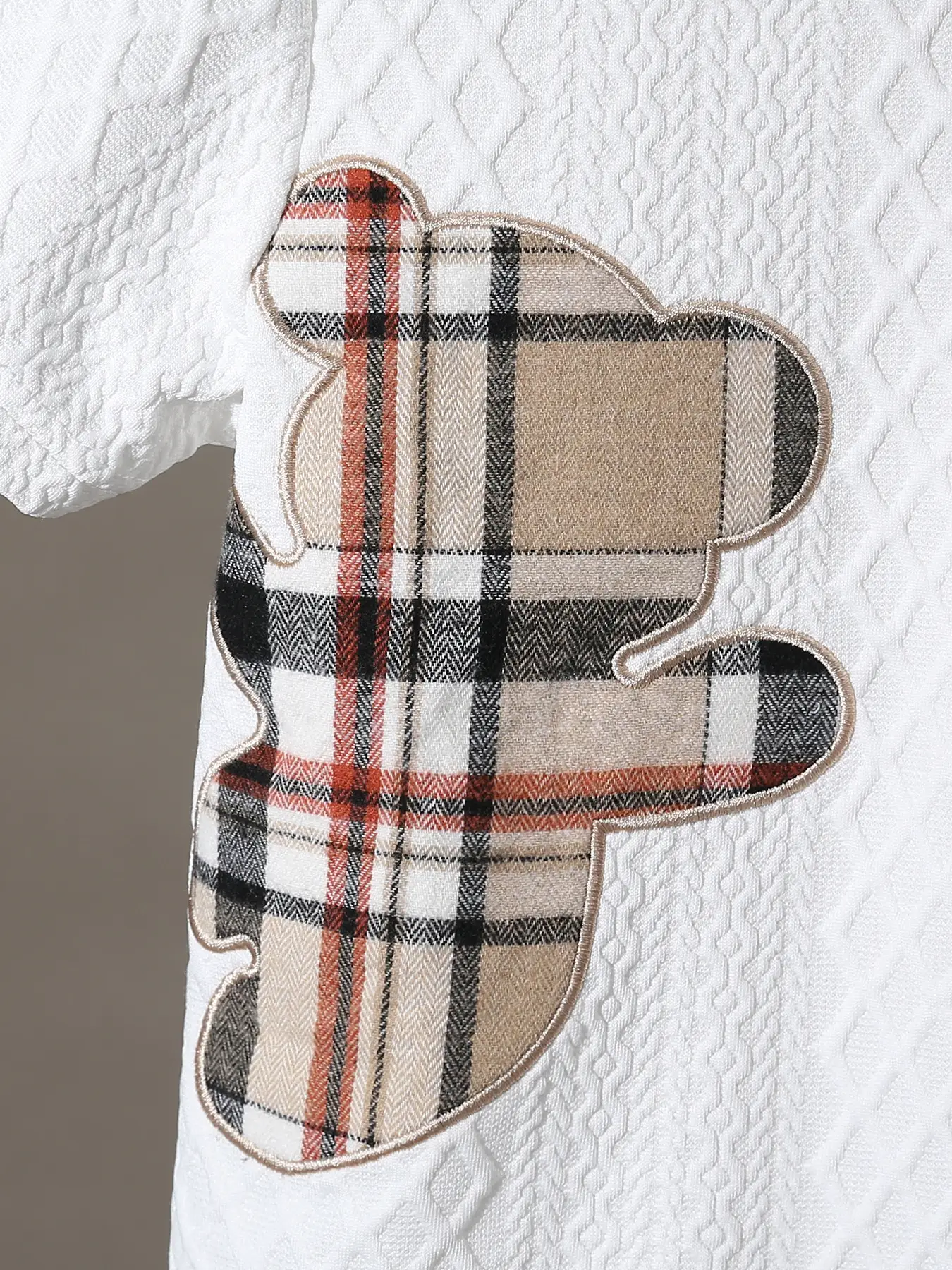 White Plaid Bear Print Kids Shorts Suit Summer Wear
