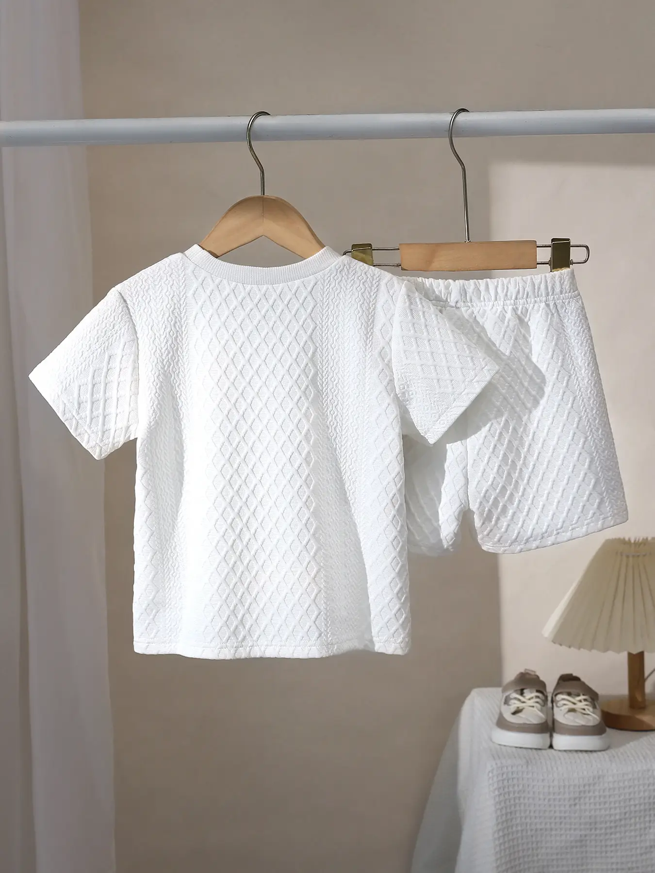 White Plaid Bear Print Kids Shorts Suit Summer Wear