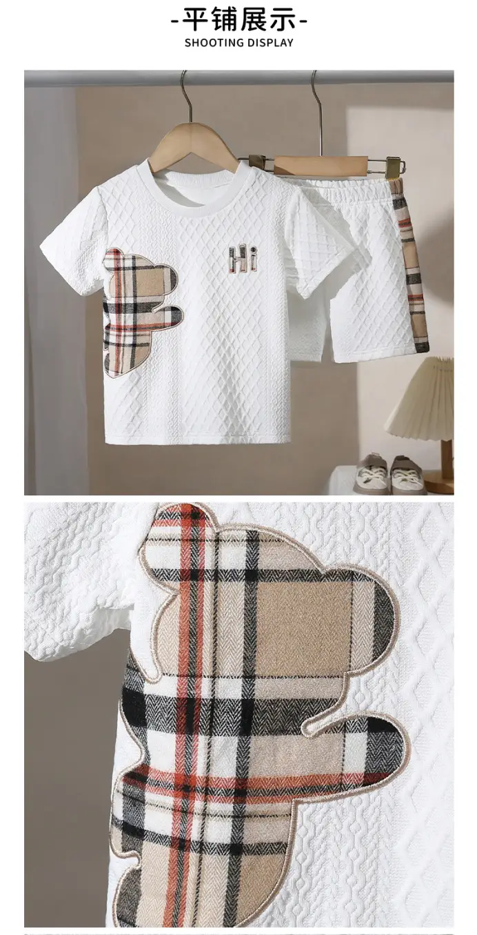 White Plaid Bear Print Kids Shorts Suit Summer Wear — feature 5
