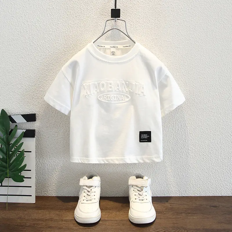 Boys White Short Sleeve T-Shirt Set Summer Wear - Image 2