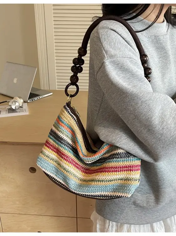 Retro Beaded Shoulder Bag for Women 2026