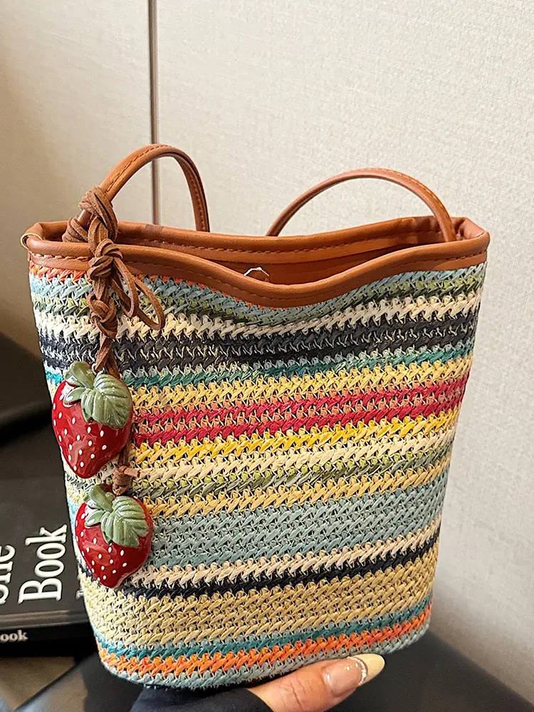 Retro Rainbow Woven Shoulder Bag for Women - Image 4