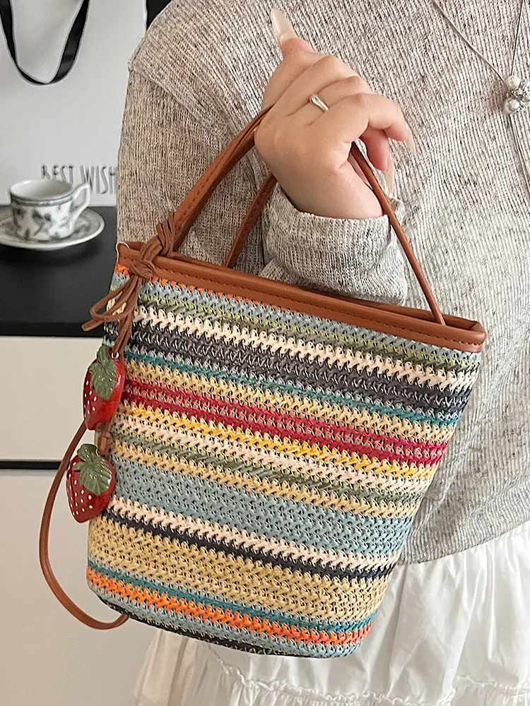 Retro Rainbow Woven Shoulder Bag for Women - Image 5