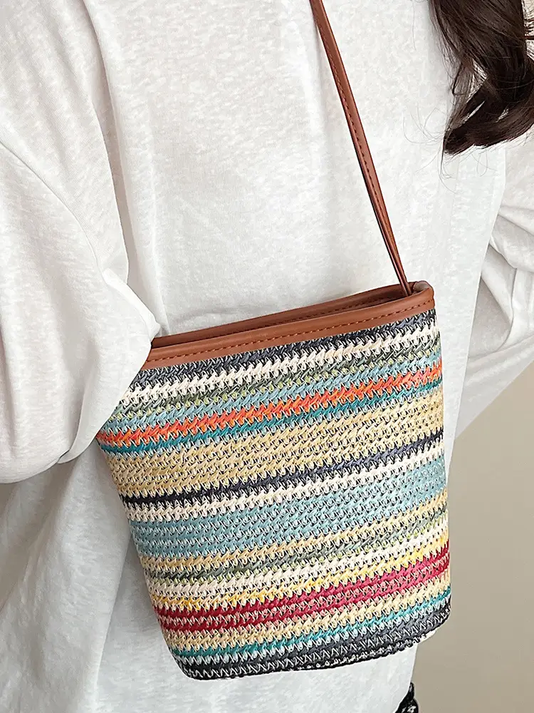 Retro Rainbow Woven Shoulder Bag for Women - Image 7