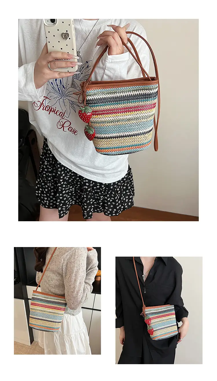 Retro Rainbow Woven Shoulder Bag for Women — feature 12