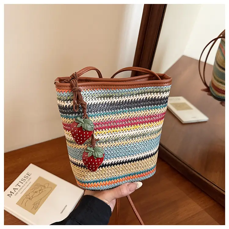 Retro Rainbow Woven Shoulder Bag for Women — feature 13