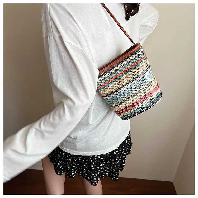 Retro Rainbow Woven Shoulder Bag for Women — feature 19