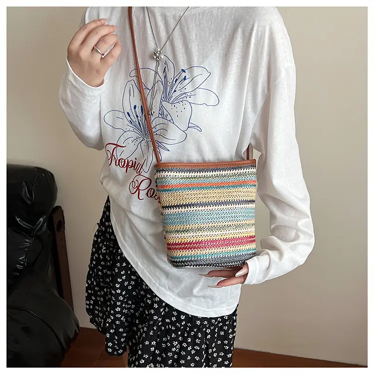 Retro Rainbow Woven Shoulder Bag for Women — feature 20