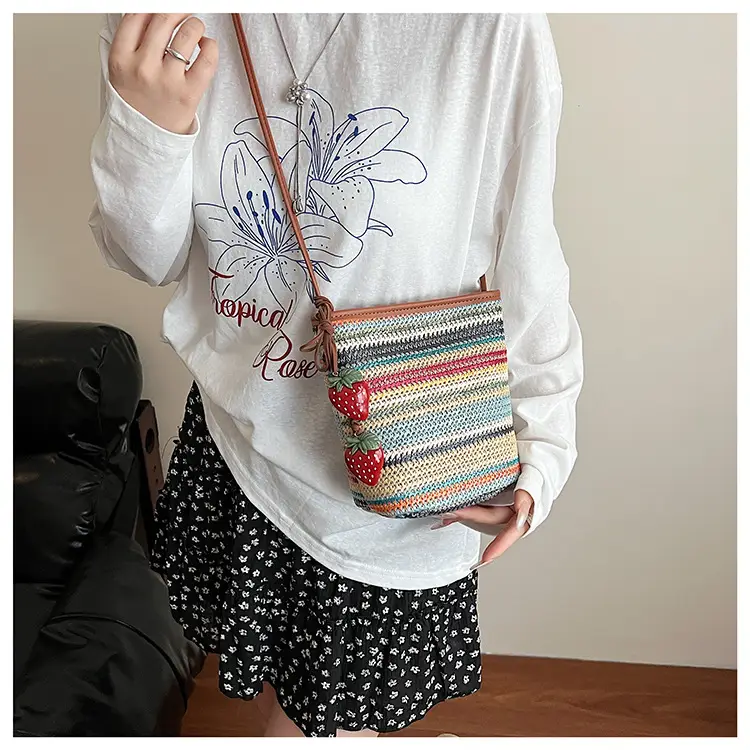 Retro Rainbow Woven Shoulder Bag for Women — feature 21