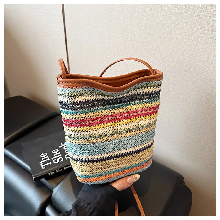 Retro Rainbow Woven Shoulder Bag for Women — feature 25