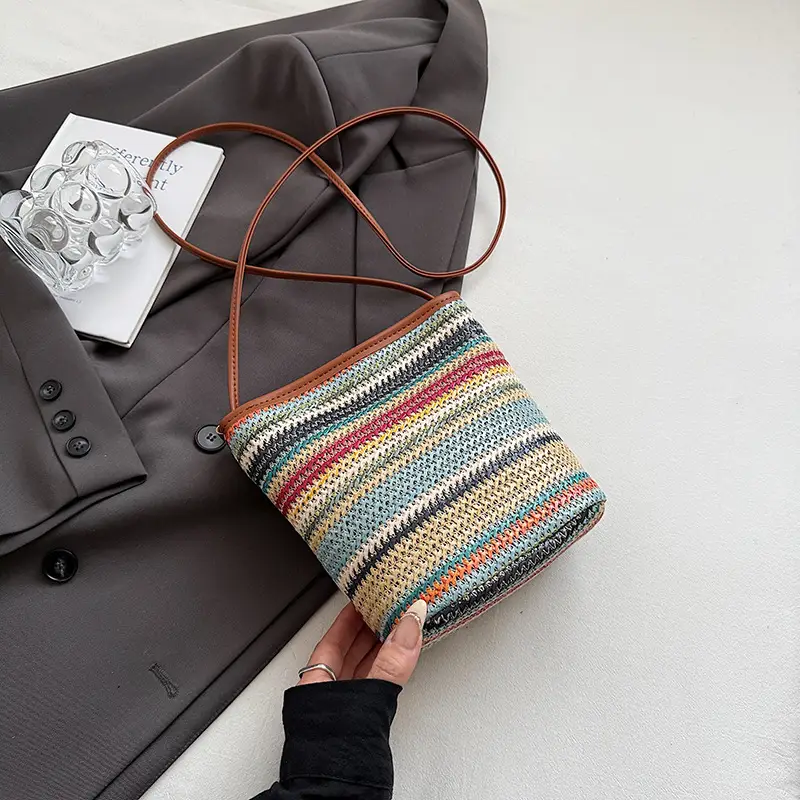 Retro Rainbow Woven Shoulder Bag for Women - Image 2