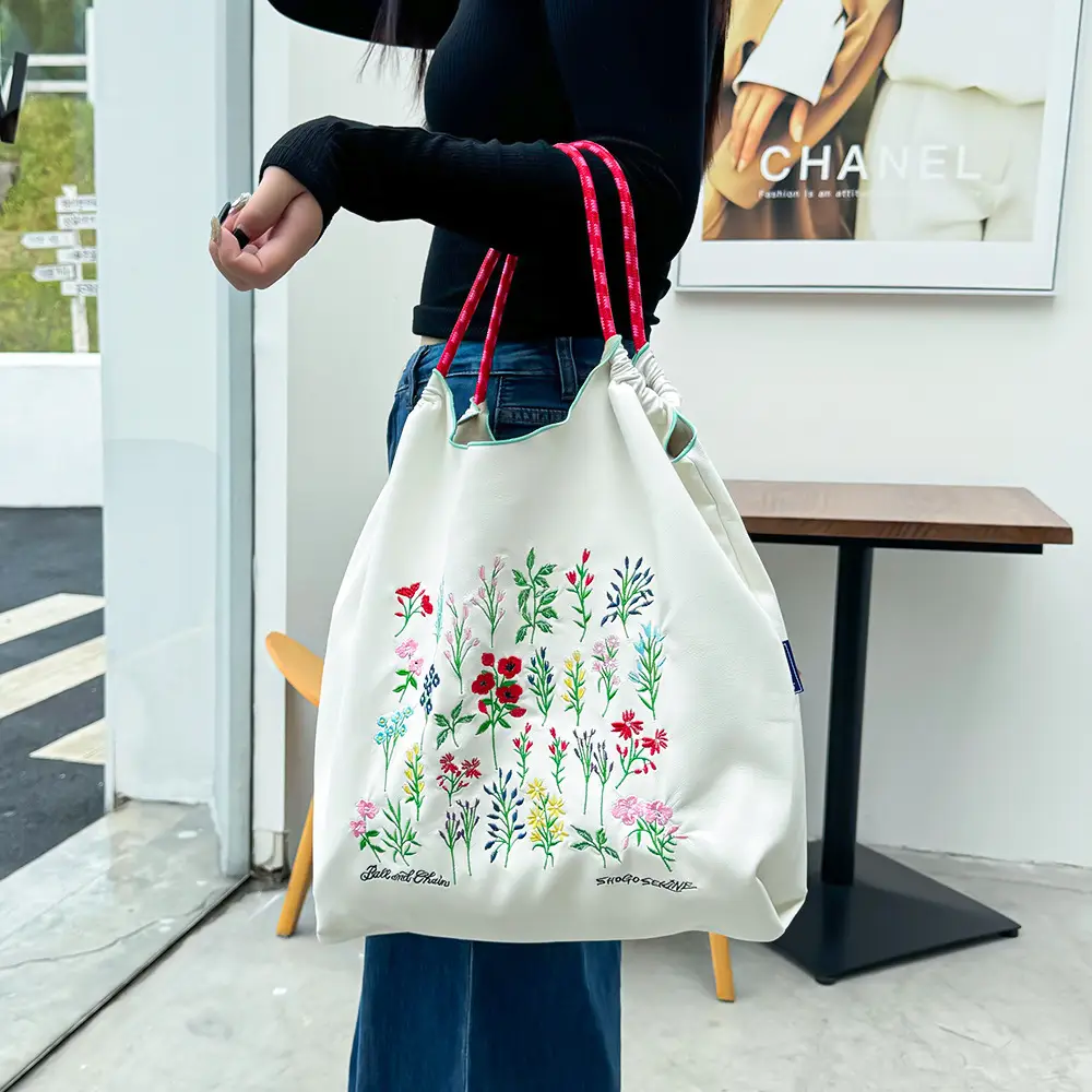 Cross-Border Embroidered Leather Tote Bag Large Capacity Women's Fashionable Bag