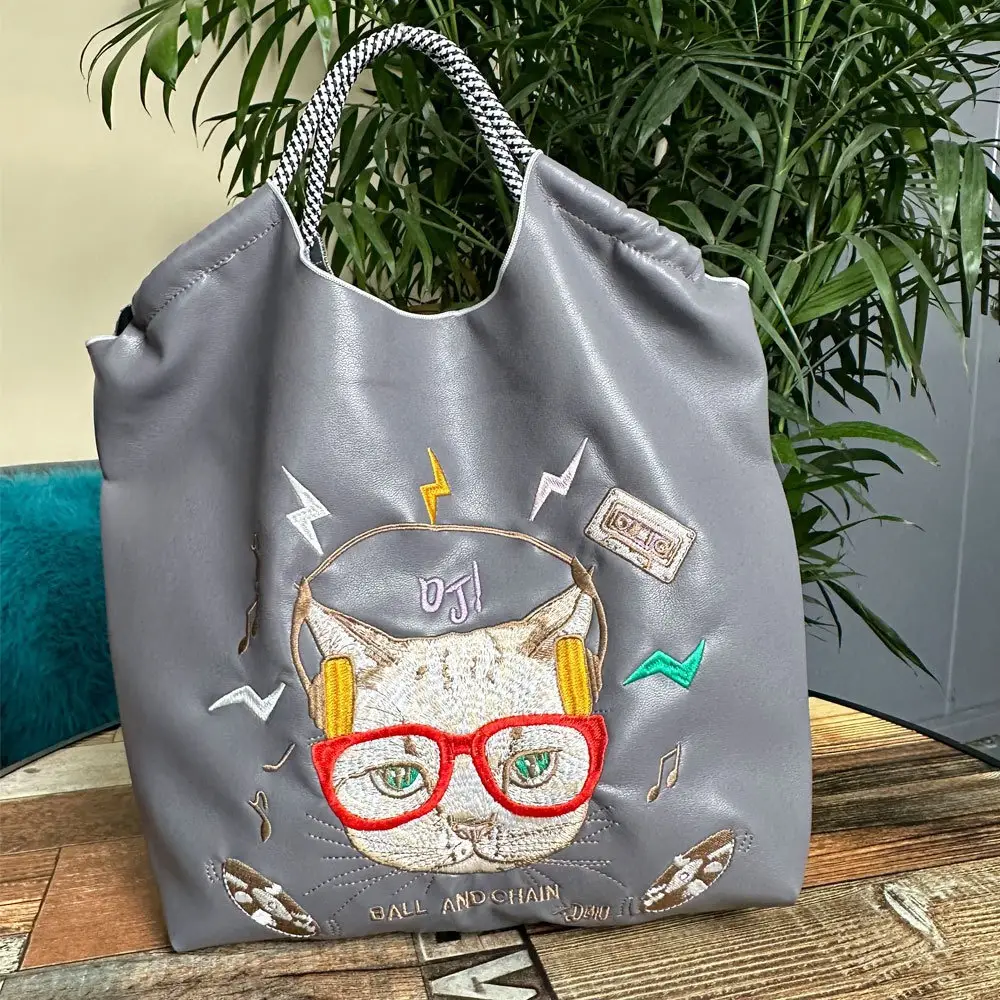Cross-Border Embroidered Leather Tote Bag Large Capacity Women's Fashionable Bag