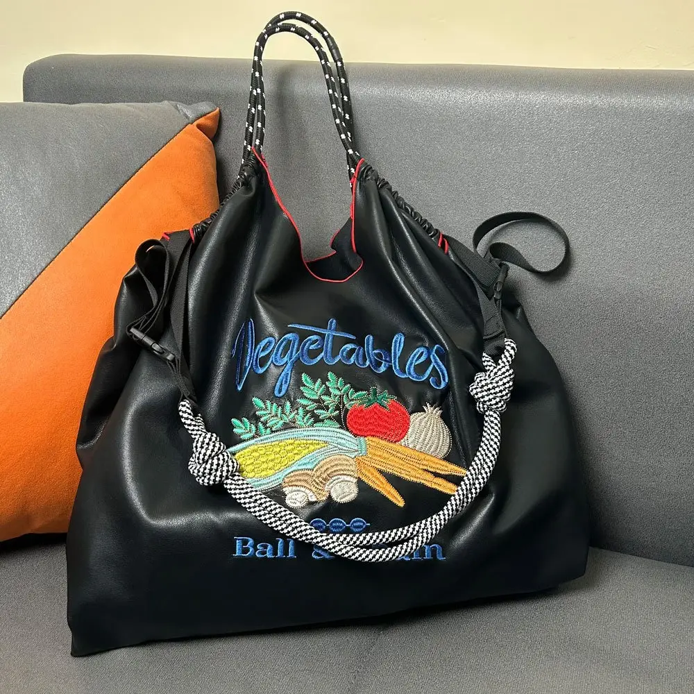 Cross-Border Embroidered Leather Tote Bag Large Capacity Women's Fashionable Bag