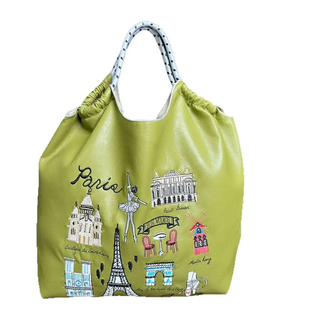 Cross-Border Embroidered Leather Tote Bag Large Capacity Women's Fashionable Bag