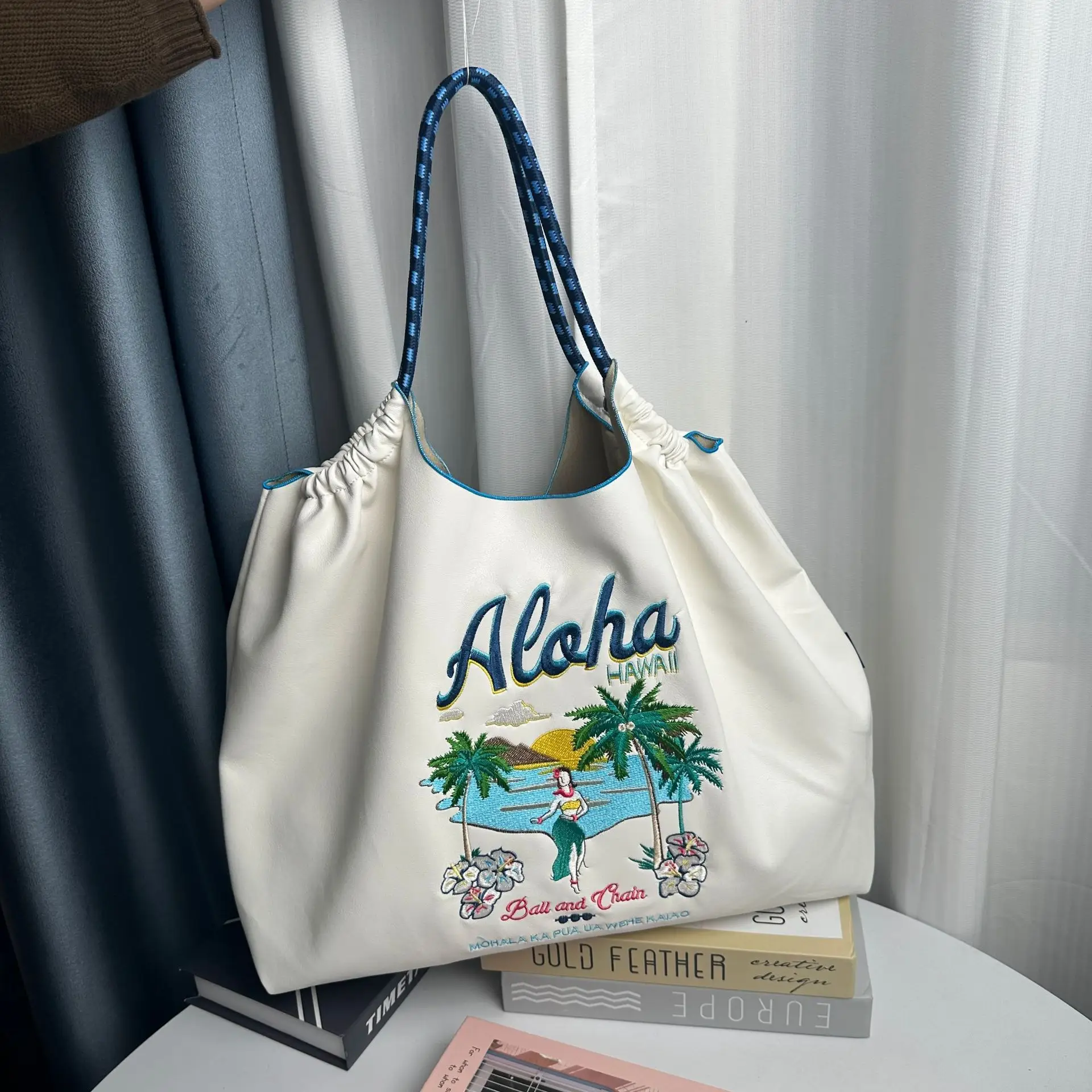 Cross-Border Embroidered Leather Tote Bag Large Capacity Women's Fashionable Bag
