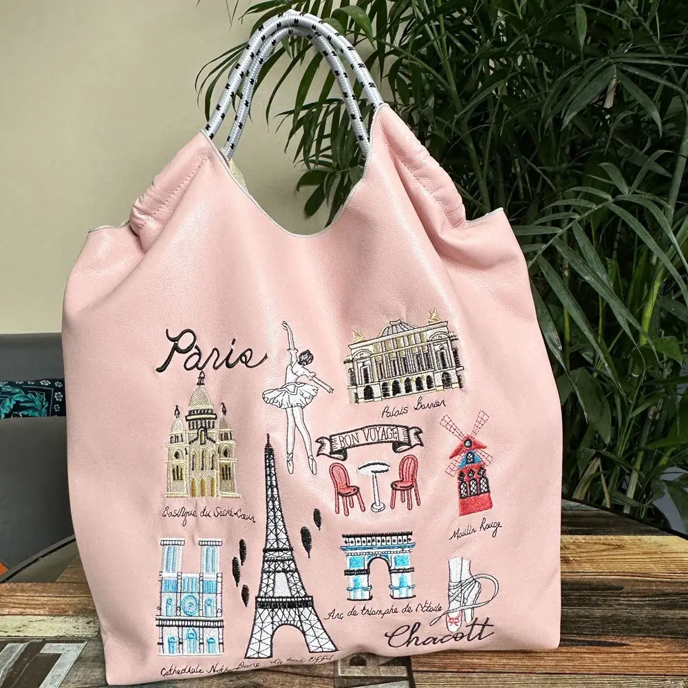 Cross-Border Embroidered Leather Tote Bag Large Capacity Women's Fashionable Bag