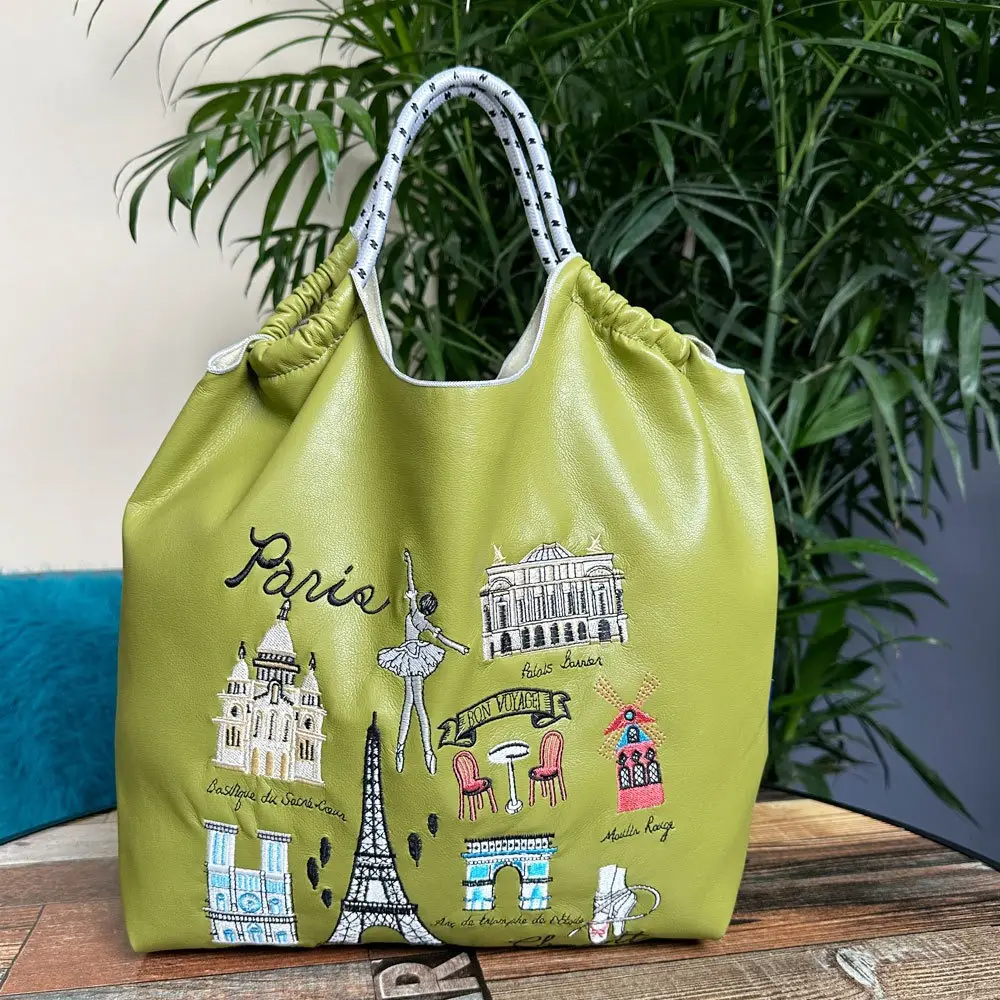 Cross-Border Embroidered Leather Tote Bag Large Capacity Women's Fashionable Bag