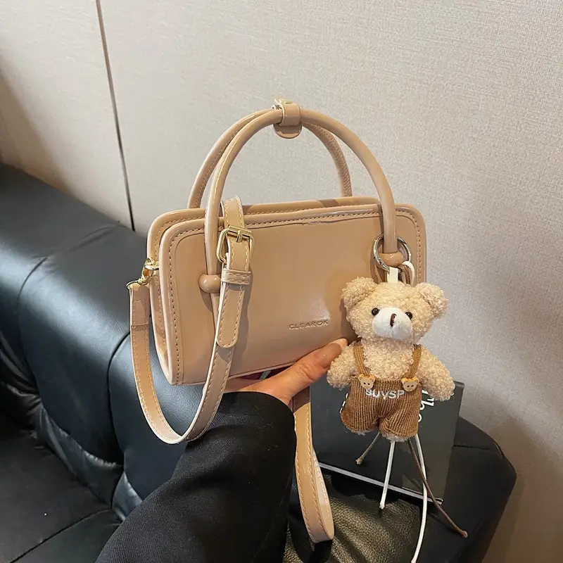 Cute Girl's Square Bag with Teddy Bear Keychain - Image 7