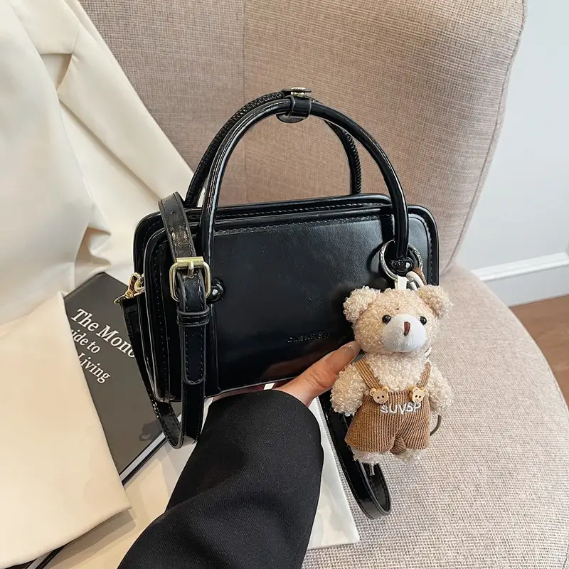 Cute Girl's Square Bag with Teddy Bear Keychain - Image 8