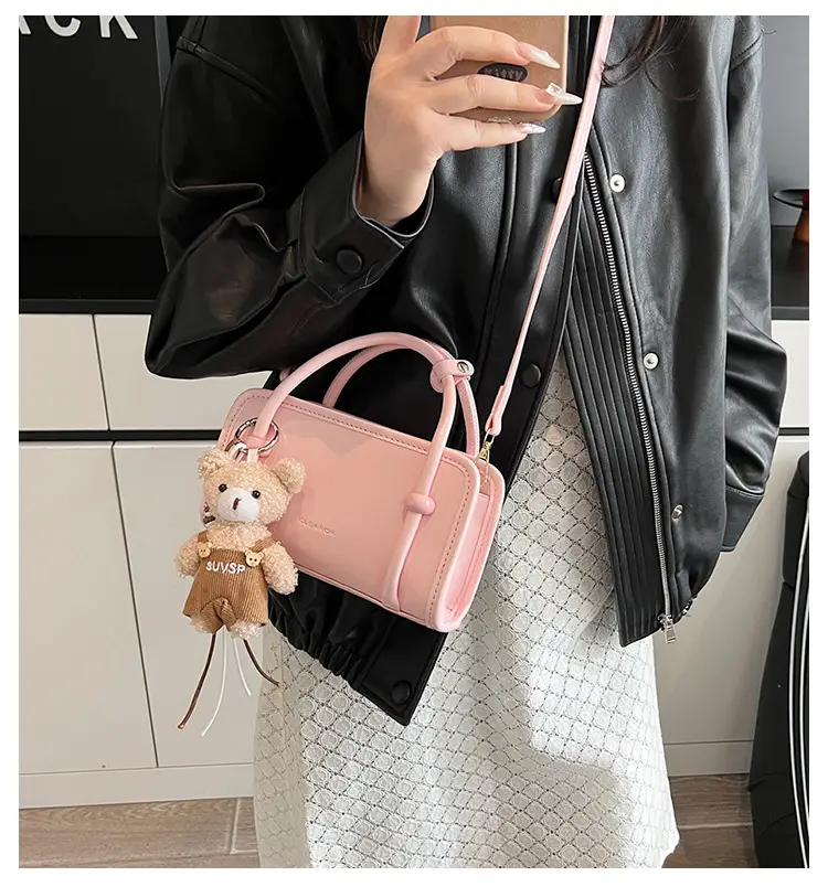 Cute Girl's Square Bag with Teddy Bear Keychain — feature 1