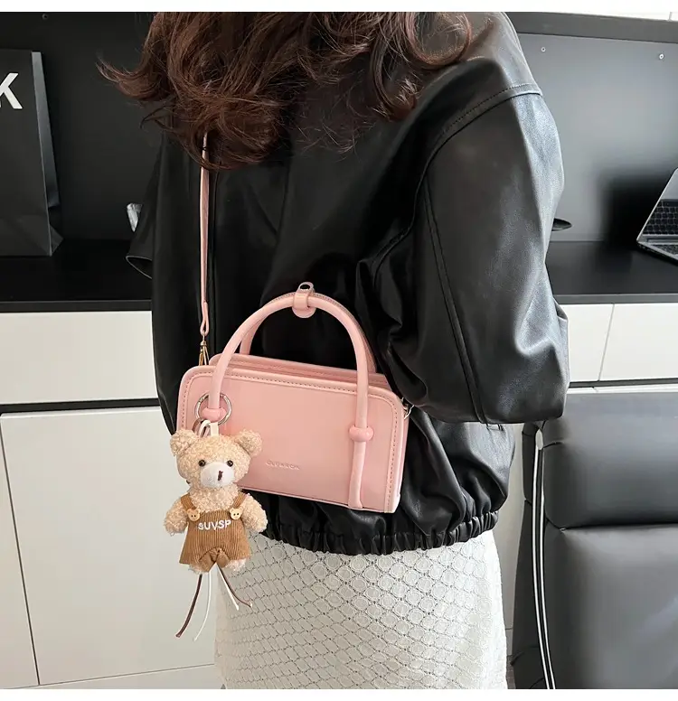 Cute Girl's Square Bag with Teddy Bear Keychain — feature 10