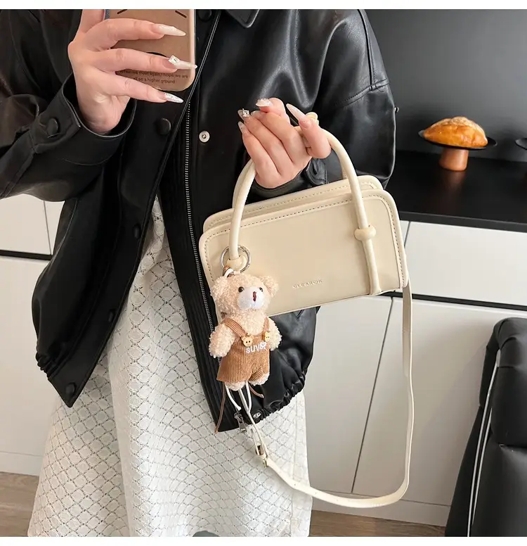 Cute Girl's Square Bag with Teddy Bear Keychain — feature 12