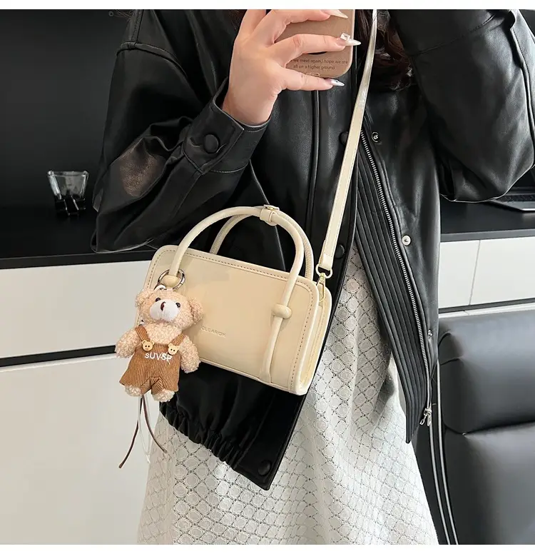 Cute Girl's Square Bag with Teddy Bear Keychain — feature 13