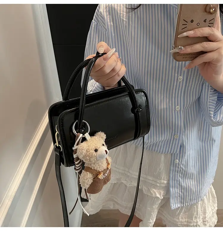 Cute Girl's Square Bag with Teddy Bear Keychain — feature 15