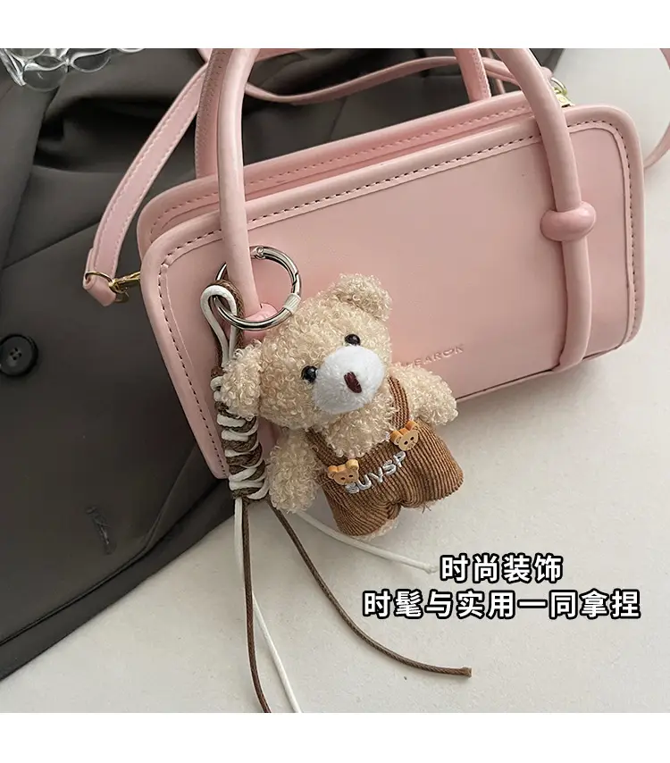 Cute Girl's Square Bag with Teddy Bear Keychain — feature 6
