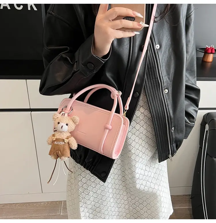 Cute Girl's Square Bag with Teddy Bear Keychain — feature 9