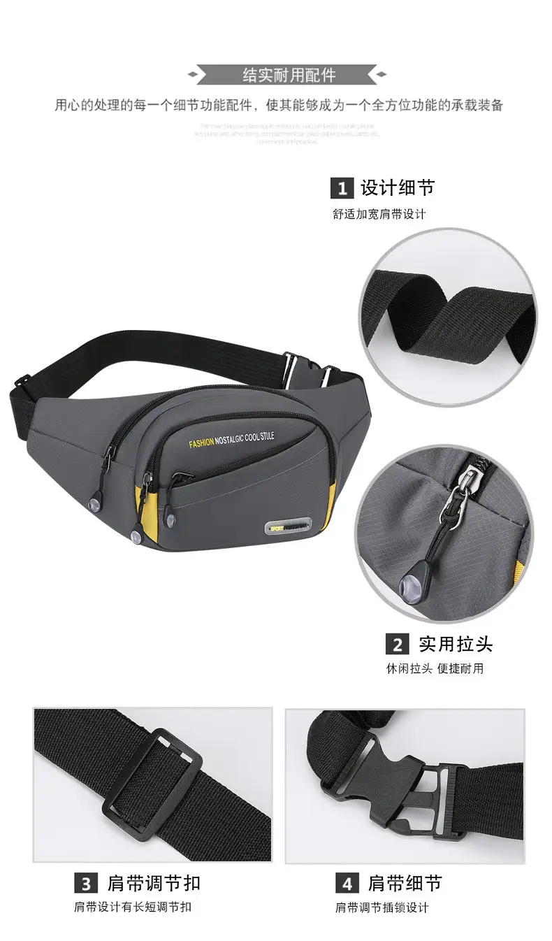 Men's Oxford Cloth Waist Bag Large Capacity Multi-Layer Crossbody — feature 3