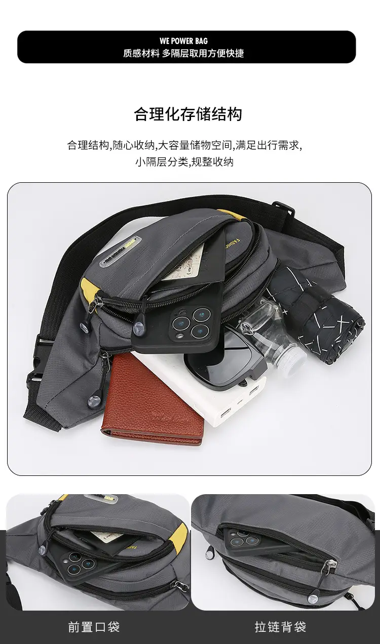 Men's Oxford Cloth Waist Bag Large Capacity Multi-Layer Crossbody — feature 9