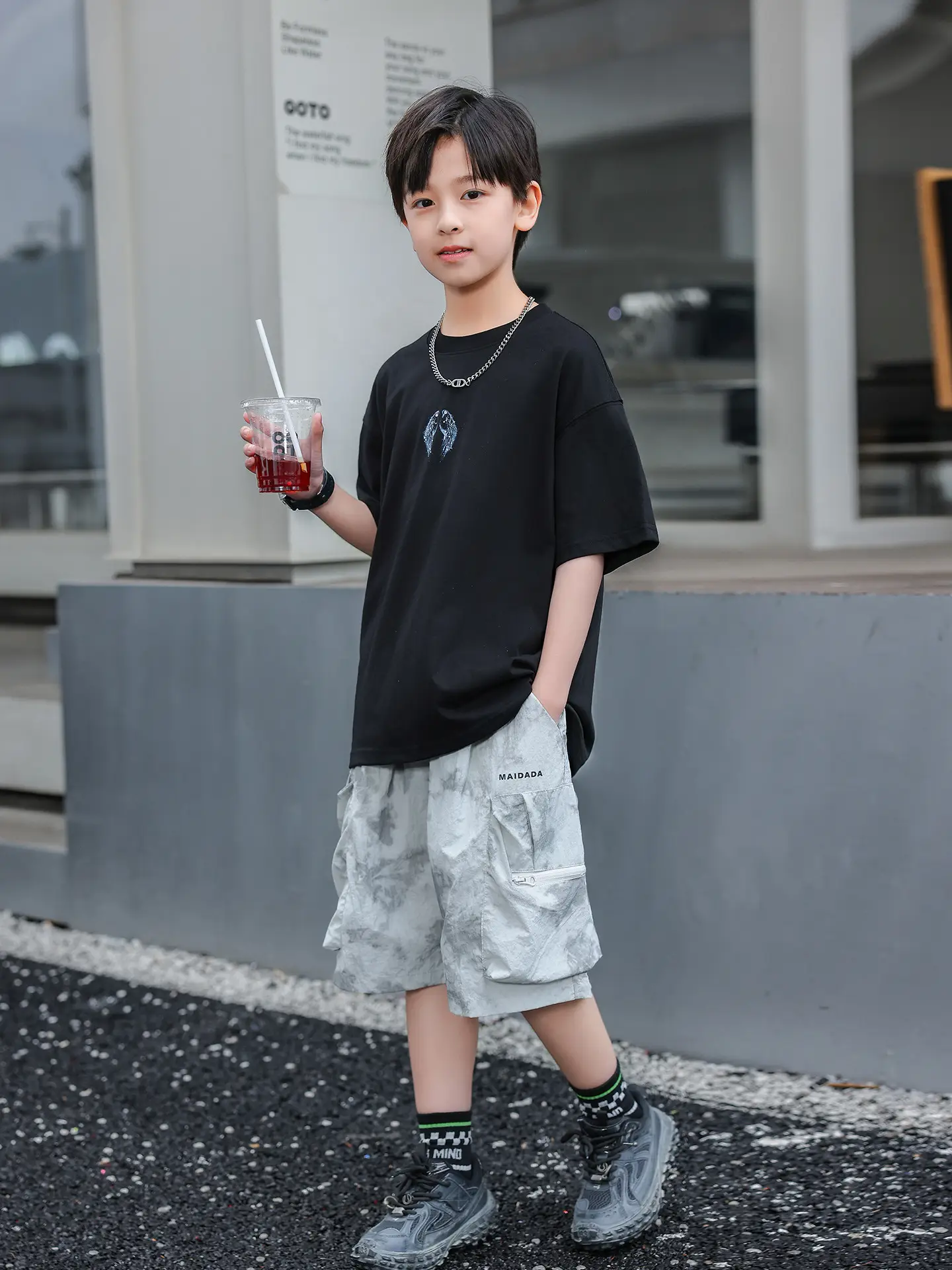 Luminous Angel Wings Kids T-Shirt Hot Diamond Short Sleeve - Image 4