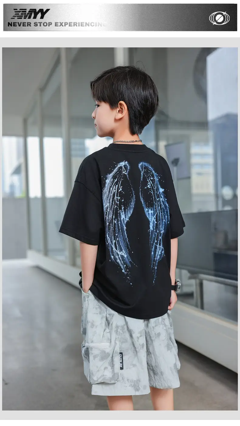 Luminous Angel Wings Kids T-Shirt Hot Diamond Short Sleeve — feature 17
