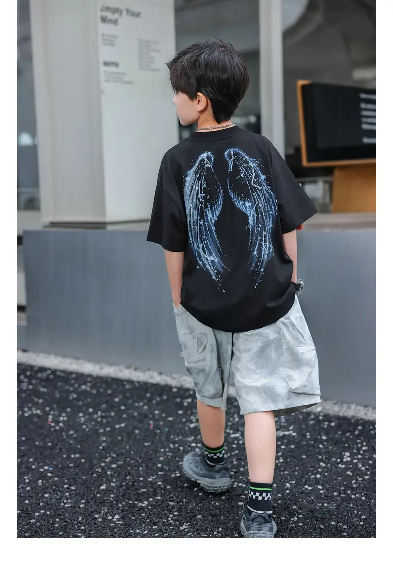 Luminous Angel Wings Kids T-Shirt Hot Diamond Short Sleeve — feature 25