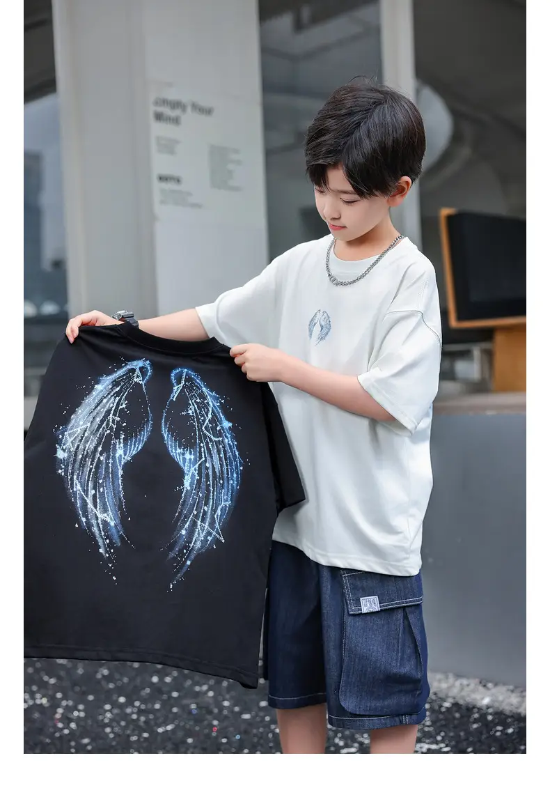Luminous Angel Wings Kids T-Shirt Hot Diamond Short Sleeve — feature 28