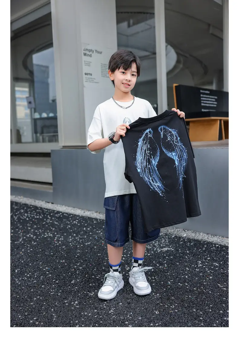 Luminous Angel Wings Kids T-Shirt Hot Diamond Short Sleeve — feature 30