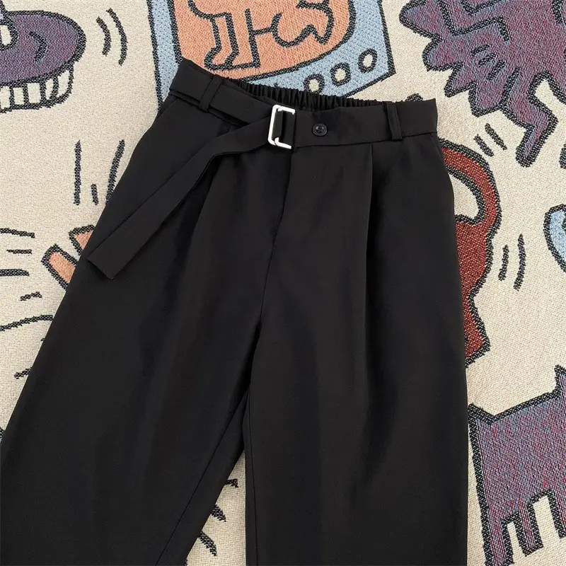 Black Wide Leg Straight Leg Pants for Men - Image 3