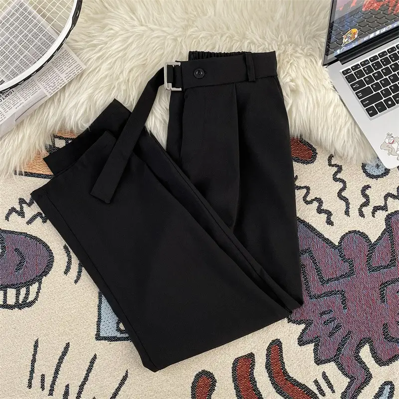 Black Wide Leg Straight Leg Pants for Men - Image 5
