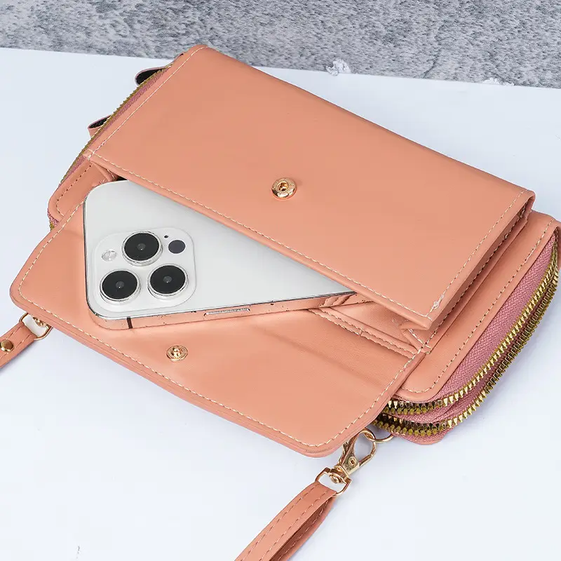Korean Style Black Crossbody Phone Bag with Double Zip - Image 9