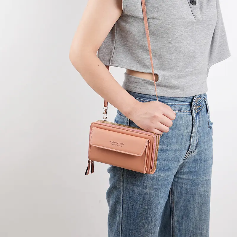 Korean Style Black Crossbody Phone Bag with Double Zip - Image 10