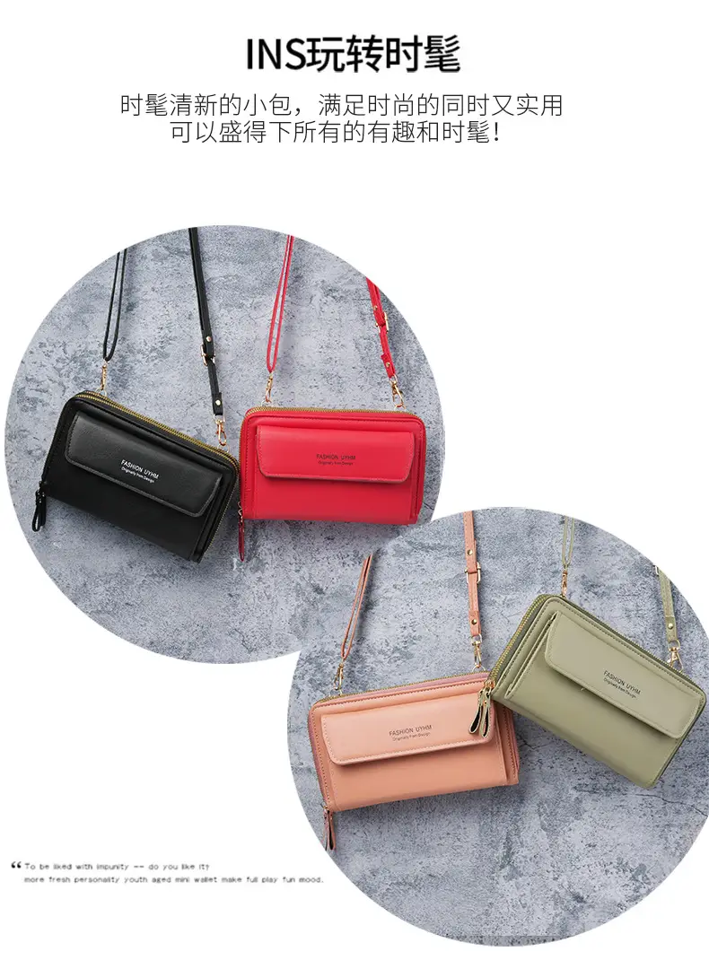 Korean Style Black Crossbody Phone Bag with Double Zip — feature 11