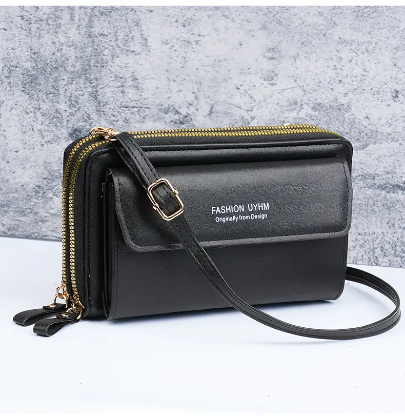 Korean Style Black Crossbody Phone Bag with Double Zip — feature 14