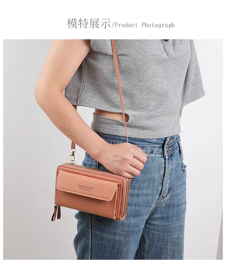 Korean Style Black Crossbody Phone Bag with Double Zip — feature 9