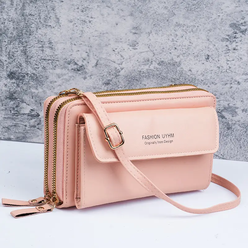 Korean Style Black Crossbody Phone Bag with Double Zip - Image 2
