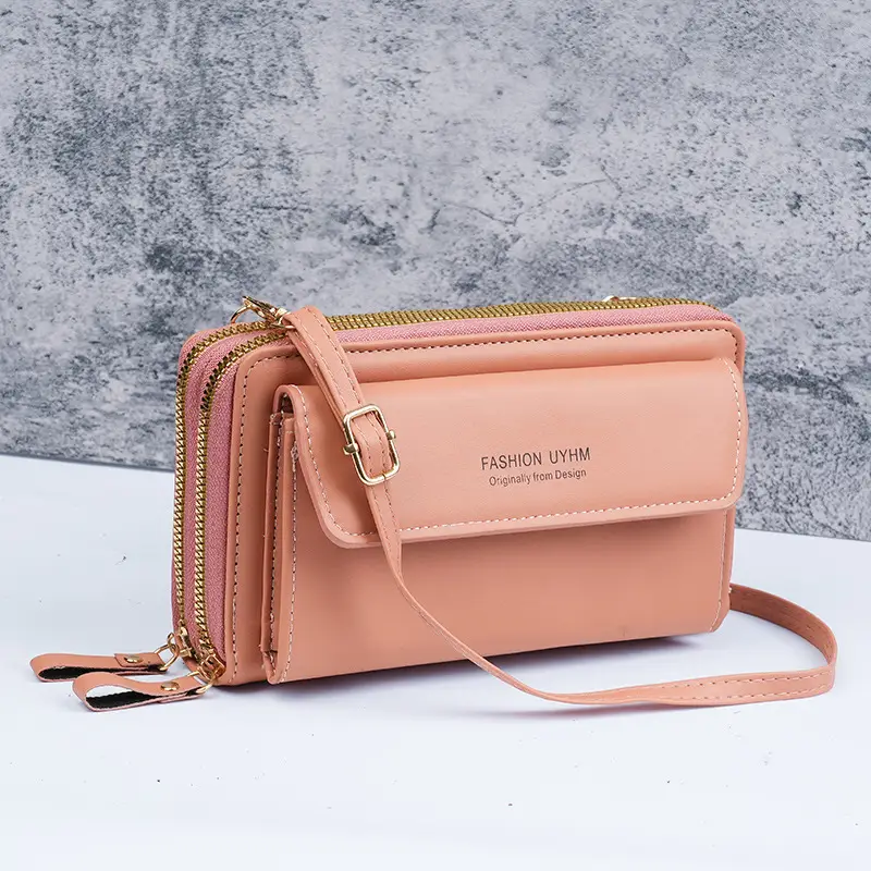 Korean Style Black Crossbody Phone Bag with Double Zip - Image 3