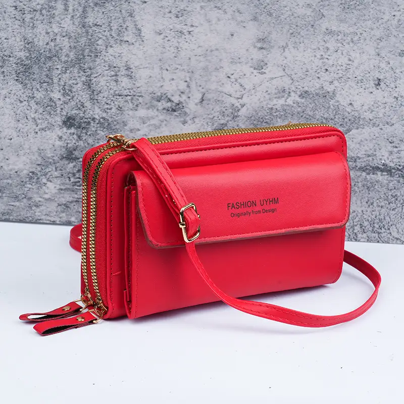Korean Style Black Crossbody Phone Bag with Double Zip - Image 4