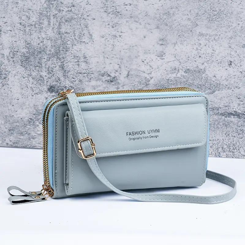 Korean Style Black Crossbody Phone Bag with Double Zip - Image 5