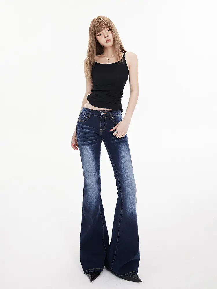 Hot Girl Dark Blue Bootcut Jeans for Women